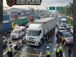 Laka Lantas di Jalur Logistik Tambak Langon, Truk Trailer Hantam Dump Truk